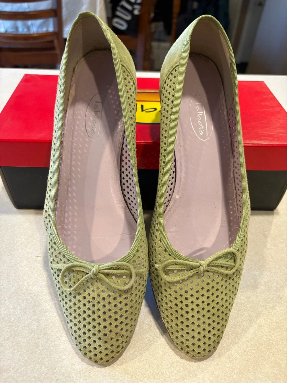 Talbots sage Green Perforated Ballet Flats size 8 medium